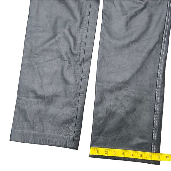 VTG Y2K Leather Pants Tommy Hilfiger Size 10 Black Straight Leg Vintage Piece - Picture 3 of 11